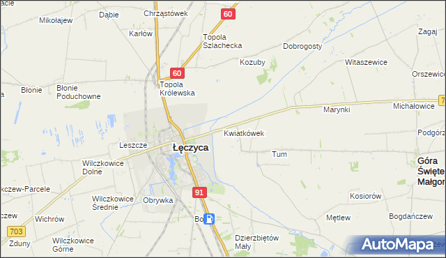 mapa Kwiatkówek gmina Góra Świętej Małgorzaty, Kwiatkówek gmina Góra Świętej Małgorzaty na mapie Targeo