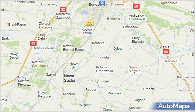 mapa Leonów gmina Nowa Sucha, Leonów gmina Nowa Sucha na mapie Targeo