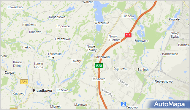 mapa Miszewko gmina Żukowo, Miszewko gmina Żukowo na mapie Targeo