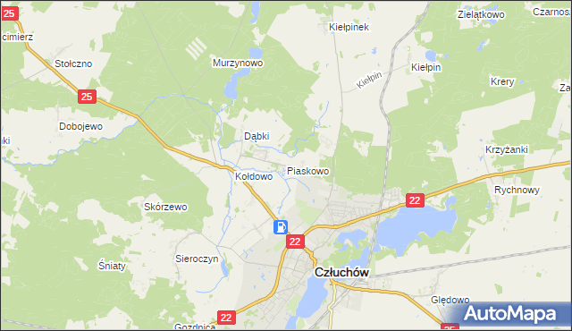 mapa Piaskowo gmina Człuchów, Piaskowo gmina Człuchów na mapie Targeo