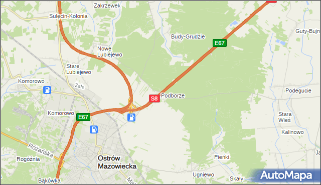 mapa Podborze gmina Ostrów Mazowiecka, Podborze gmina Ostrów Mazowiecka na mapie Targeo