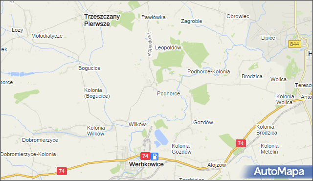 mapa Podhorce gmina Werbkowice, Podhorce gmina Werbkowice na mapie Targeo