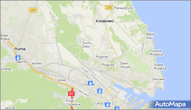 mapa Pogórze gmina Kosakowo, Pogórze gmina Kosakowo na mapie Targeo