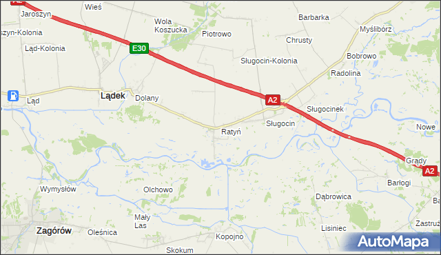 mapa Ratyń gmina Lądek, Ratyń gmina Lądek na mapie Targeo
