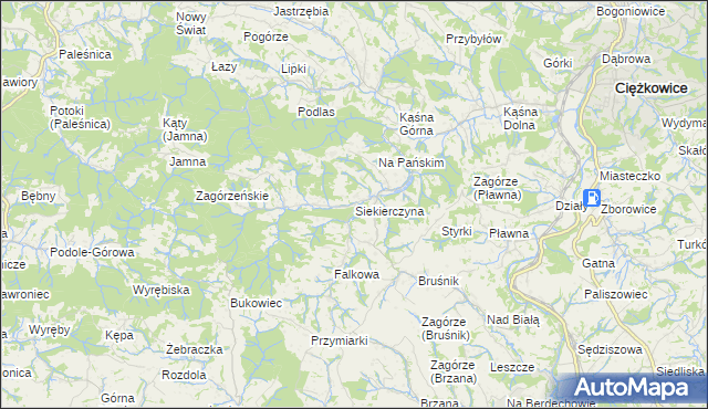 mapa Siekierczyna gmina Ciężkowice, Siekierczyna gmina Ciężkowice na mapie Targeo