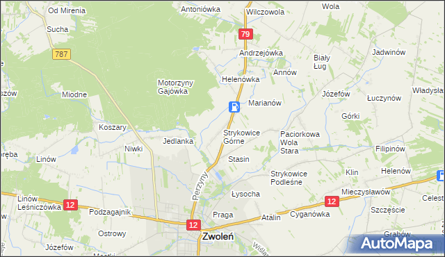 mapa Strykowice Górne, Strykowice Górne na mapie Targeo