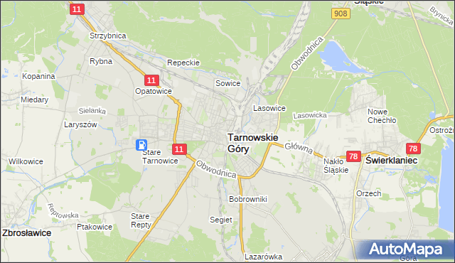 mapa Tarnowskie Góry, Tarnowskie Góry na mapie Targeo