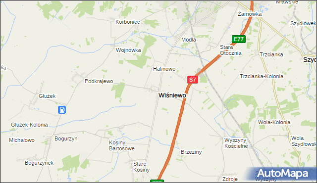 mapa Wiśniewo powiat mławski, Wiśniewo powiat mławski na mapie Targeo