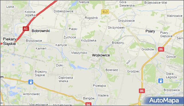 mapa Wojkowice powiat będziński, Wojkowice powiat będziński na mapie Targeo