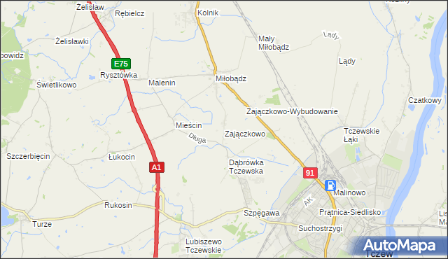mapa Zajączkowo gmina Tczew, Zajączkowo gmina Tczew na mapie Targeo