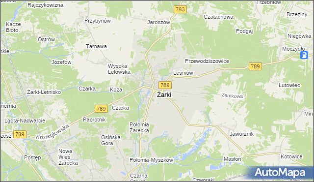 mapa Żarki powiat myszkowski, Żarki powiat myszkowski na mapie Targeo