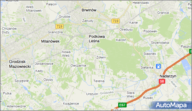 mapa Żółwin gmina Brwinów, Żółwin gmina Brwinów na mapie Targeo
