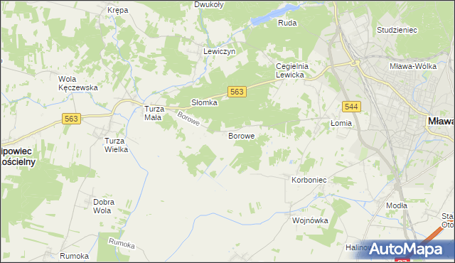mapa Borowe gmina Lipowiec Kościelny, Borowe gmina Lipowiec Kościelny na mapie Targeo