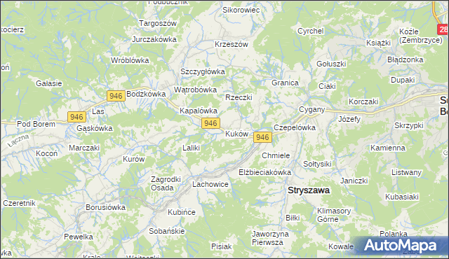 mapa Kuków gmina Stryszawa, Kuków gmina Stryszawa na mapie Targeo