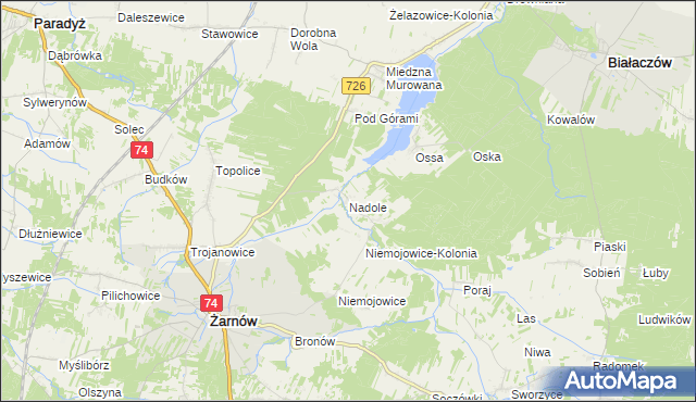 mapa Nadole gmina Żarnów, Nadole gmina Żarnów na mapie Targeo