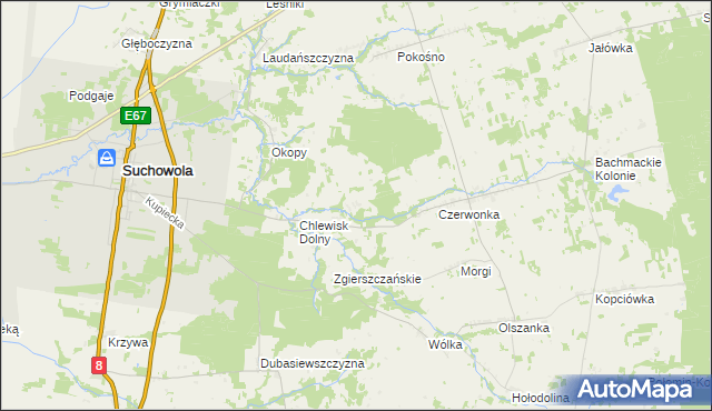 mapa Brukowo, Brukowo na mapie Targeo