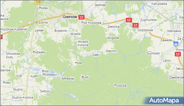 mapa Gałki gmina Gielniów, Gałki gmina Gielniów na mapie Targeo