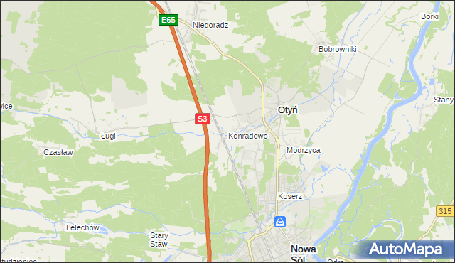 mapa Konradowo gmina Otyń, Konradowo gmina Otyń na mapie Targeo