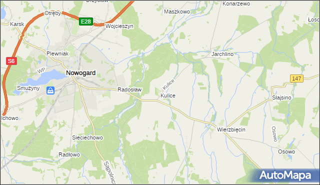 mapa Kulice gmina Nowogard, Kulice gmina Nowogard na mapie Targeo