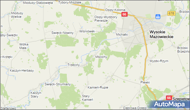 mapa Mścichy gmina Wysokie Mazowieckie, Mścichy gmina Wysokie Mazowieckie na mapie Targeo