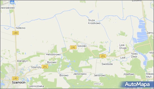 mapa Sokolec gmina Szamocin, Sokolec gmina Szamocin na mapie Targeo