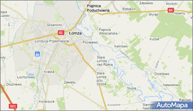 mapa Stara Łomża nad Rzeką, Stara Łomża nad Rzeką na mapie Targeo