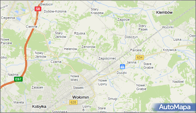 mapa Zagościniec gmina Wołomin, Zagościniec gmina Wołomin na mapie Targeo