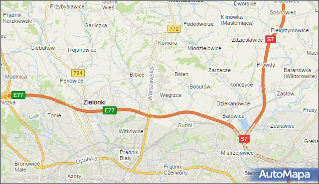 mapa Węgrzce gmina Zielonki, Węgrzce gmina Zielonki na mapie Targeo