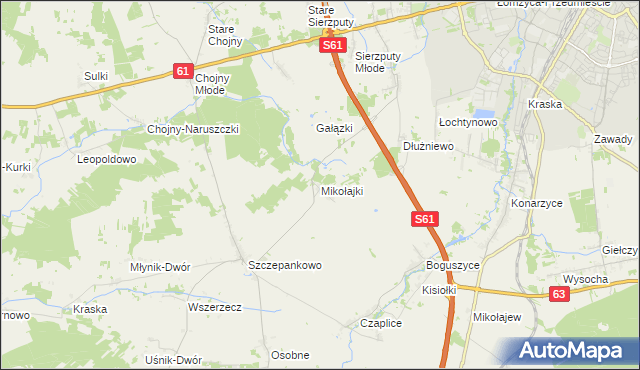 mapa Mikołajki gmina Łomża, Mikołajki gmina Łomża na mapie Targeo
