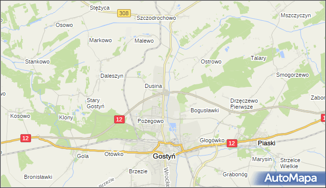 mapa Dusina gmina Gostyń, Dusina gmina Gostyń na mapie Targeo
