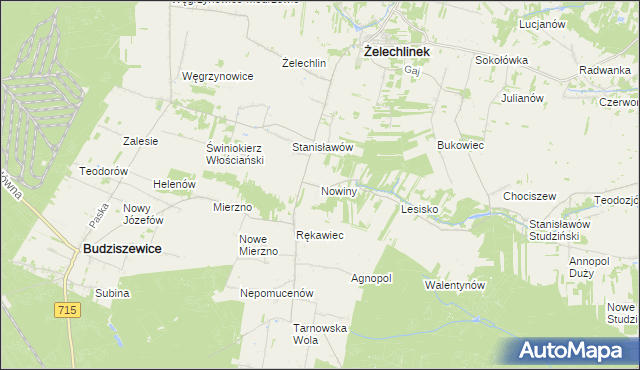 mapa Nowiny gmina Żelechlinek, Nowiny gmina Żelechlinek na mapie Targeo