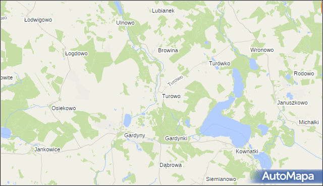 mapa Turowo gmina Kozłowo, Turowo gmina Kozłowo na mapie Targeo