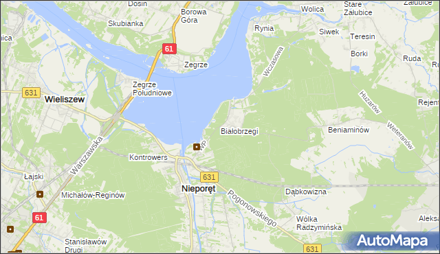mapa Białobrzegi gmina Nieporęt, Białobrzegi gmina Nieporęt na mapie Targeo