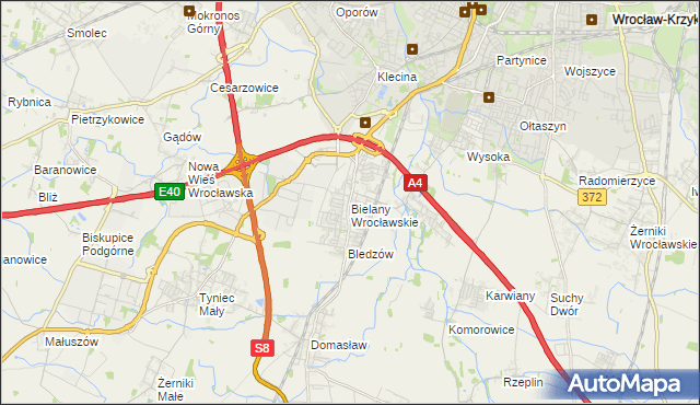 mapa Bielany Wrocławskie, Bielany Wrocławskie na mapie Targeo