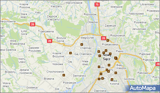 mapa Chełmiec powiat nowosądecki, Chełmiec powiat nowosądecki na mapie Targeo