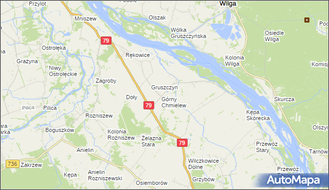 mapa Chmielew gmina Magnuszew, Chmielew gmina Magnuszew na mapie Targeo