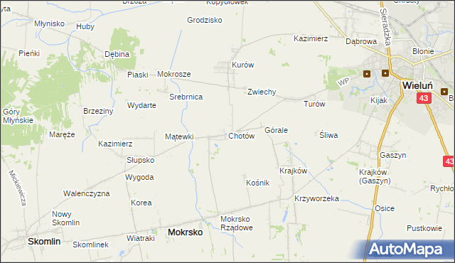 mapa Chotów gmina Mokrsko, Chotów gmina Mokrsko na mapie Targeo