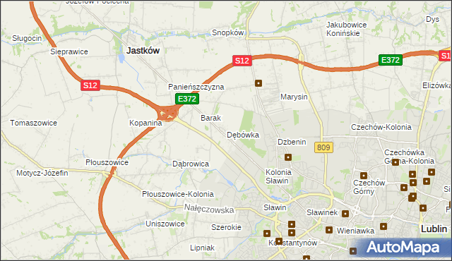 mapa Dębówka gmina Jastków, Dębówka gmina Jastków na mapie Targeo