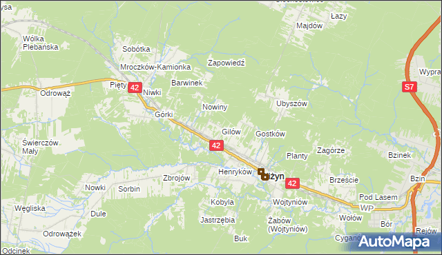 mapa Gilów gmina Bliżyn, Gilów gmina Bliżyn na mapie Targeo