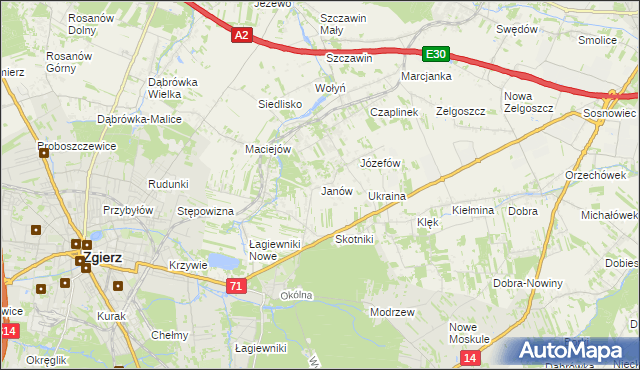 mapa Janów gmina Zgierz, Janów gmina Zgierz na mapie Targeo