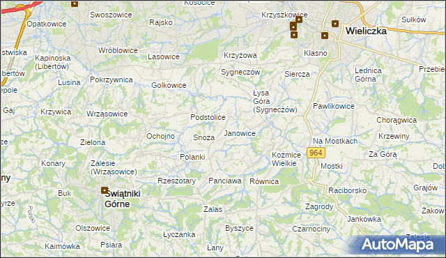 mapa Janowice gmina Wieliczka, Janowice gmina Wieliczka na mapie Targeo