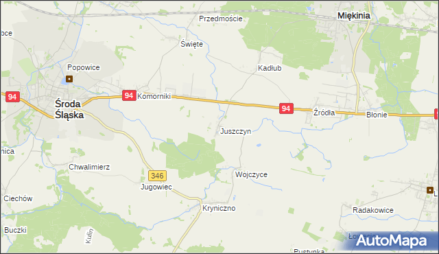 mapa Juszczyn gmina Środa Śląska, Juszczyn gmina Środa Śląska na mapie Targeo