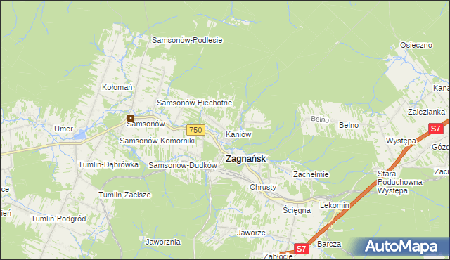 mapa Kaniów gmina Zagnańsk, Kaniów gmina Zagnańsk na mapie Targeo
