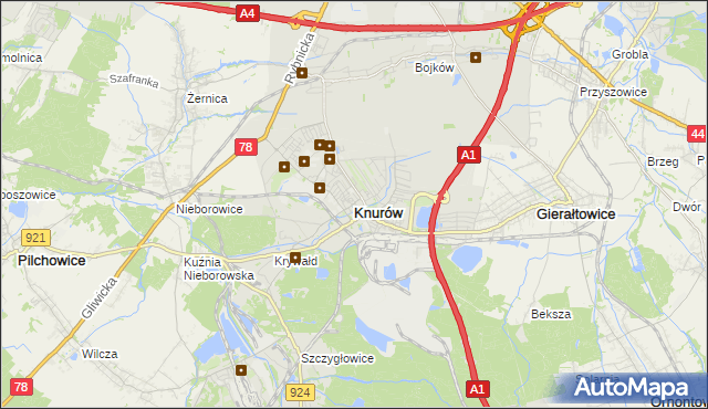 mapa Knurów powiat gliwicki, Knurów powiat gliwicki na mapie Targeo