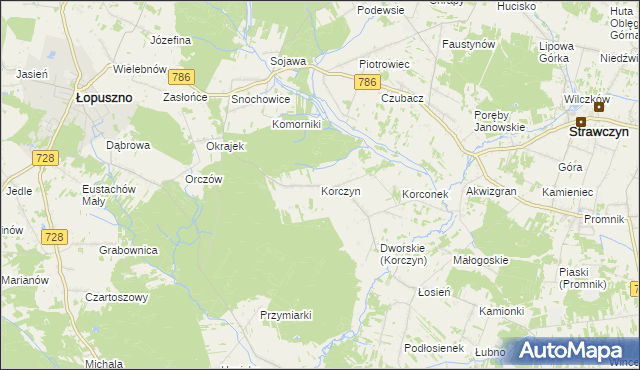 mapa Korczyn gmina Strawczyn, Korczyn gmina Strawczyn na mapie Targeo