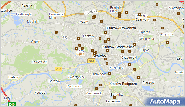 mapa Krakowa, Kraków na mapie Targeo