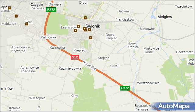 mapa Krępiec gmina Mełgiew, Krępiec gmina Mełgiew na mapie Targeo