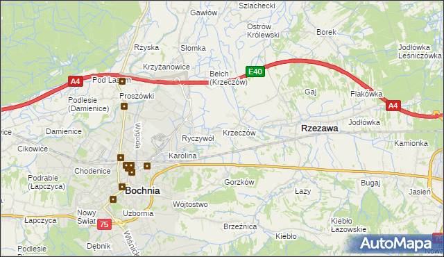 mapa Krzeczów gmina Rzezawa, Krzeczów gmina Rzezawa na mapie Targeo