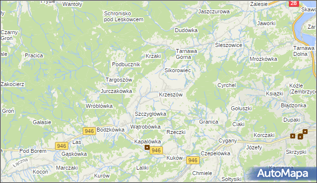 mapa Krzeszów gmina Stryszawa, Krzeszów gmina Stryszawa na mapie Targeo