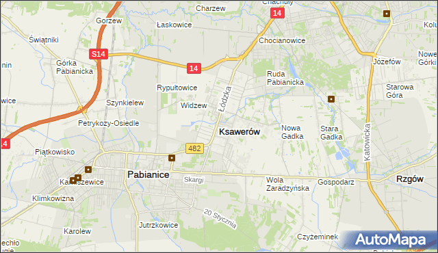 mapa Ksawerów powiat pabianicki, Ksawerów powiat pabianicki na mapie Targeo